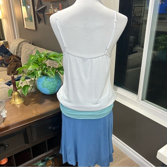 Lascana Drop Waist Adjustable Strap White Green Blue Tank Dress (8) EUC - Picture 5 of 6